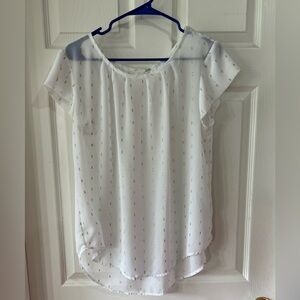 Liz Claiborne White and Gold Sheer Blouse size L